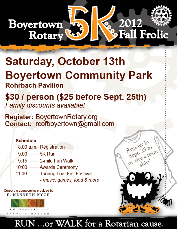 Boyertown Rotary 5 K Fall Frolic and 2 Mile Fun Walk